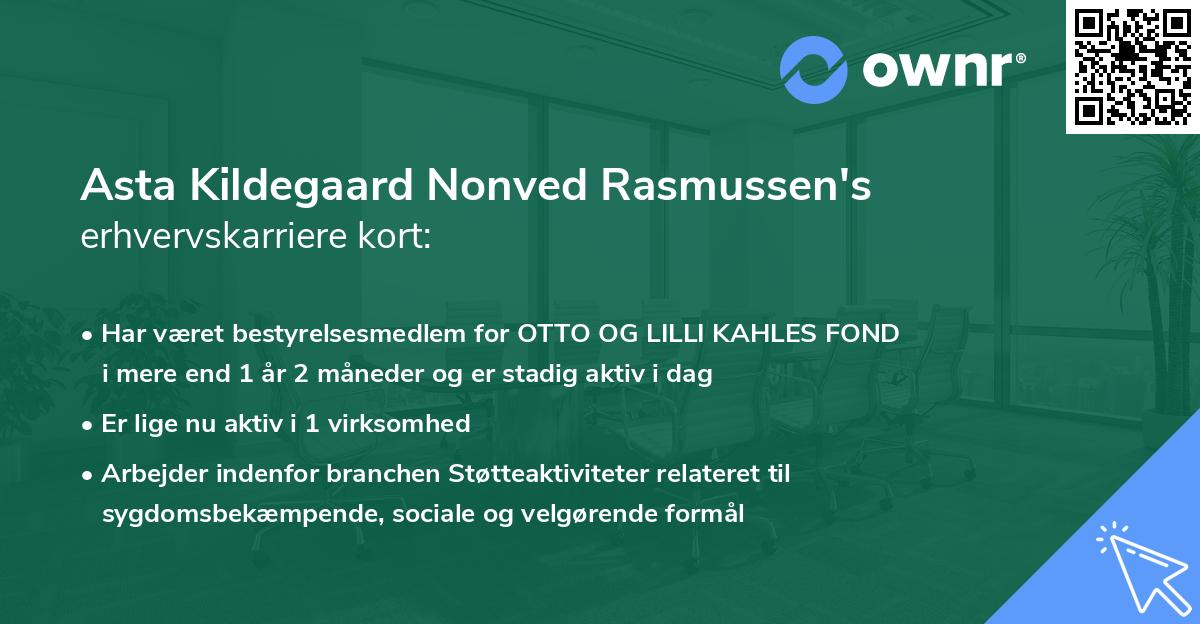 Asta Kildegaard Nonved Rasmussen's erhvervskarriere kort