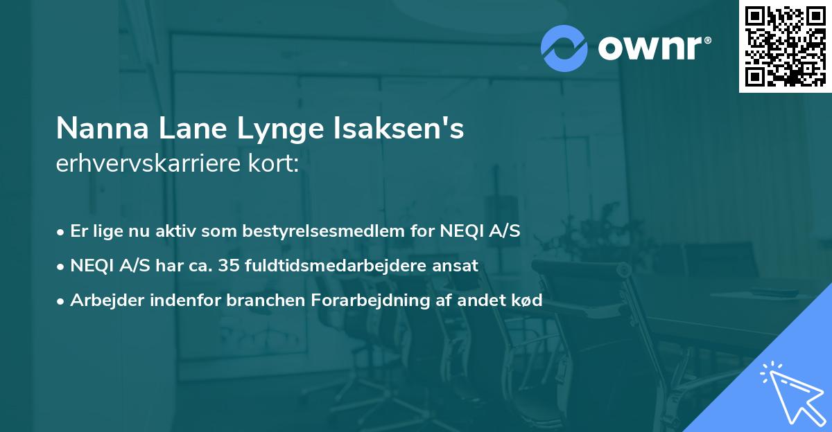 Nanna Lane Lynge Isaksen's erhvervskarriere kort