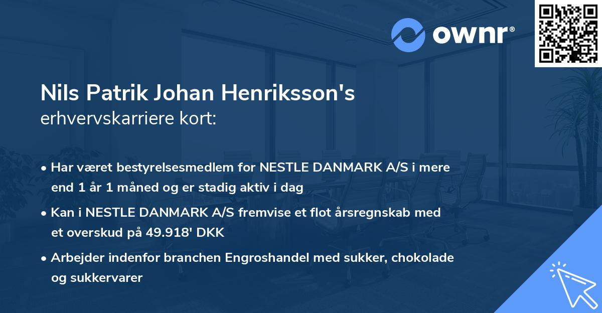 Nils Patrik Johan Henriksson's erhvervskarriere kort
