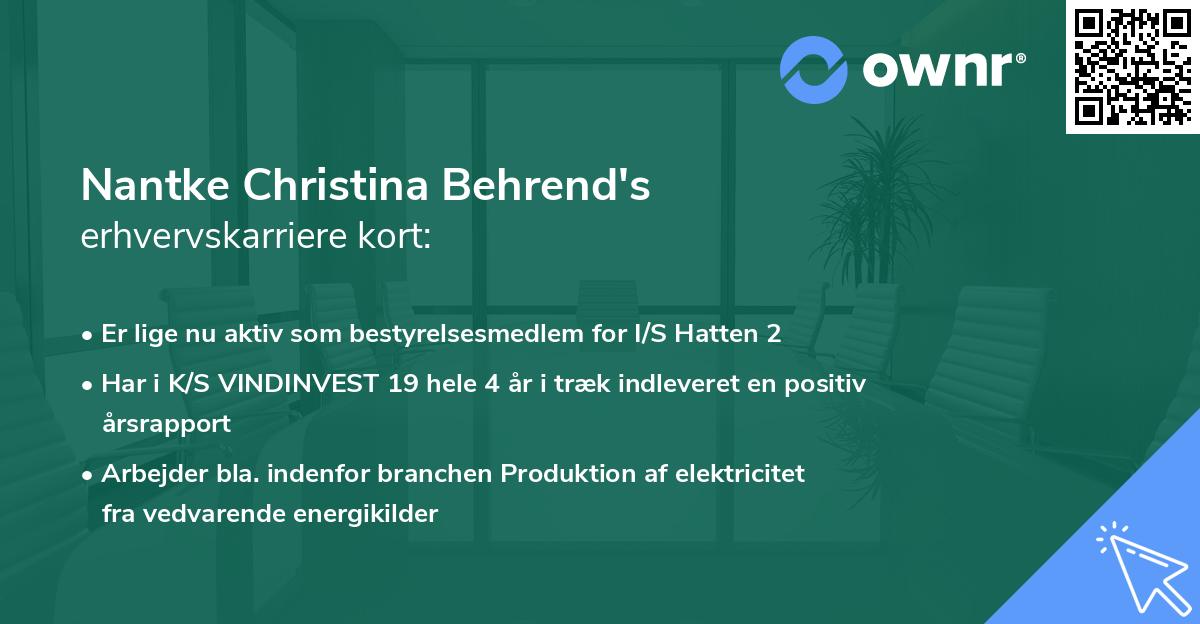 Nantke Christina Behrend's erhvervskarriere kort