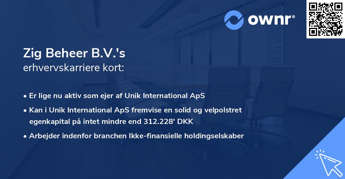 Zig Beheer B.V.'s erhvervskarriere kort
