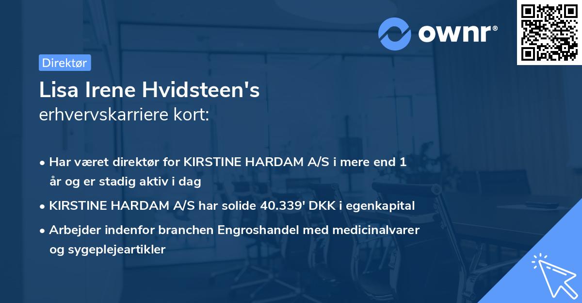 Lisa Irene Hvidsteen's erhvervskarriere kort