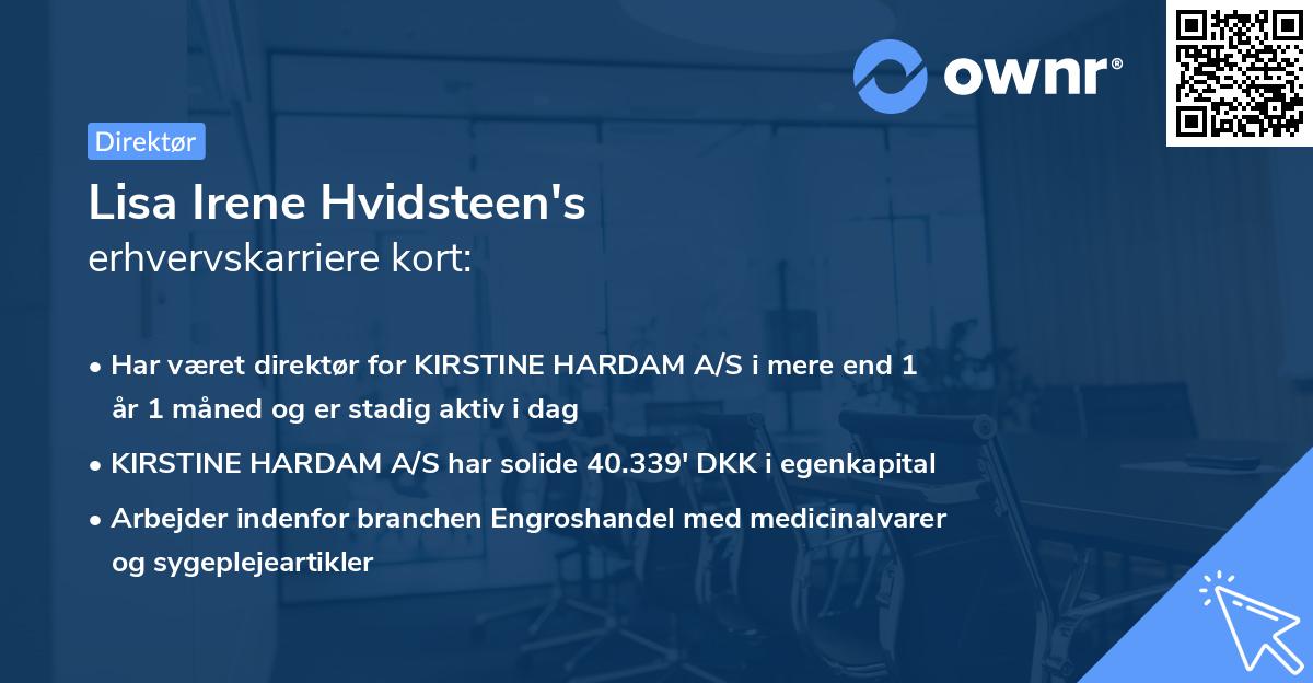 Lisa Irene Hvidsteen's erhvervskarriere kort