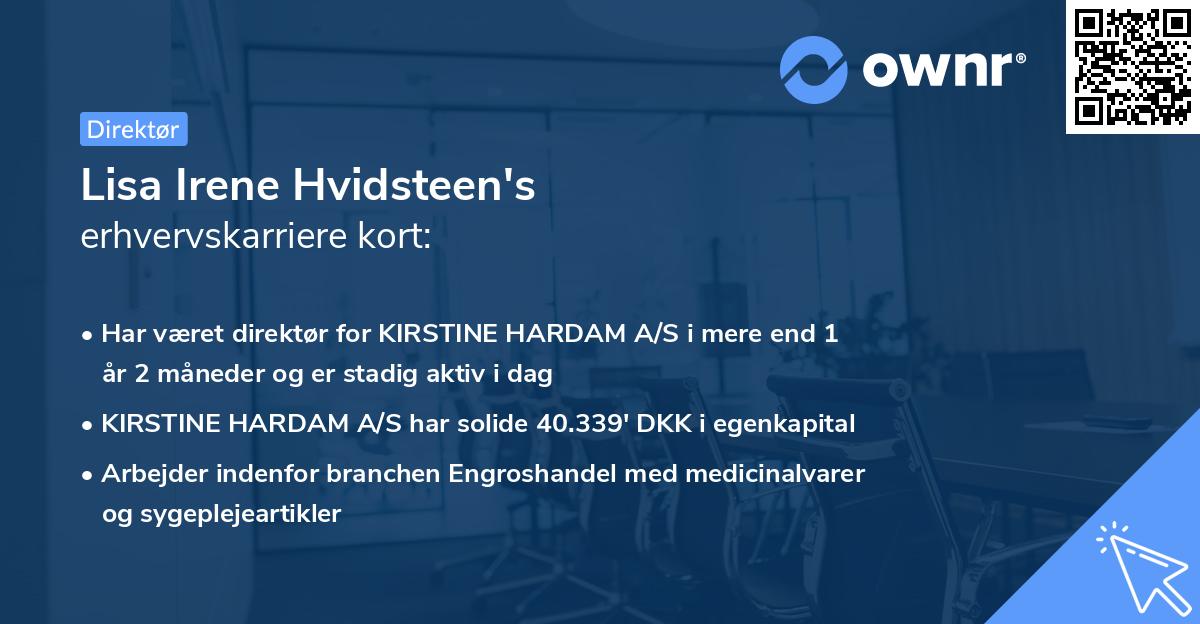 Lisa Irene Hvidsteen's erhvervskarriere kort