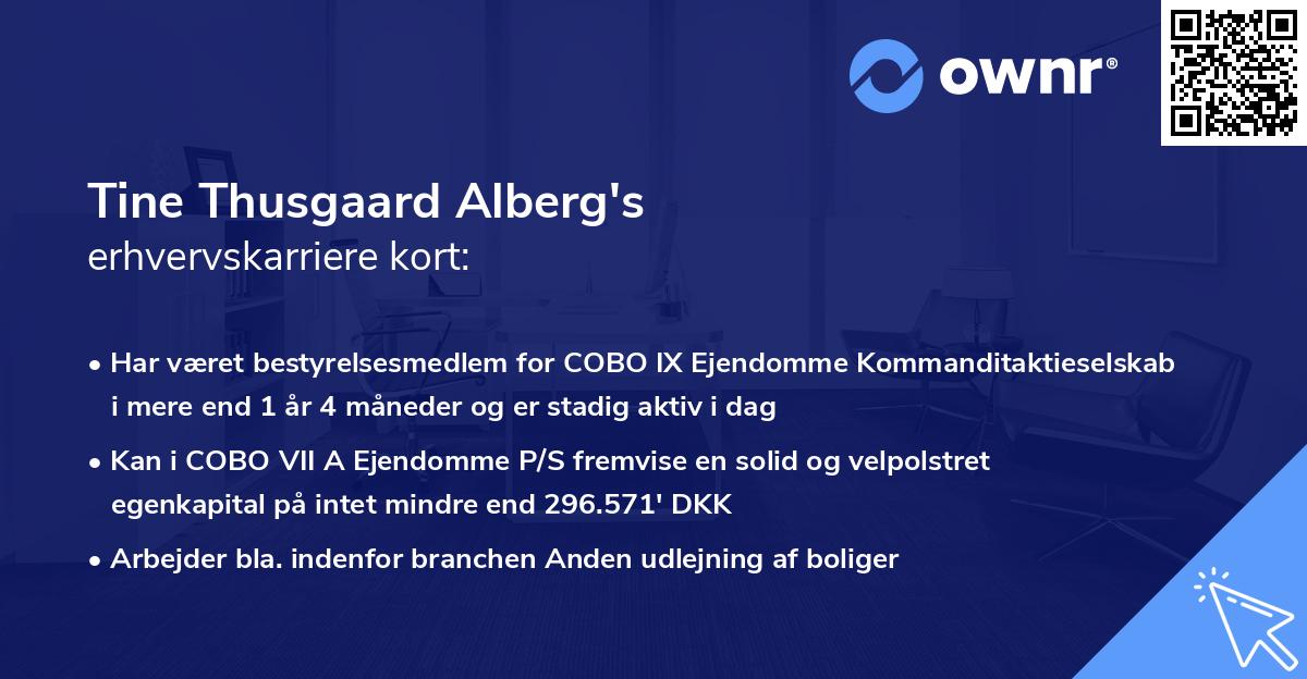 Tine Thusgaard Alberg's erhvervskarriere kort