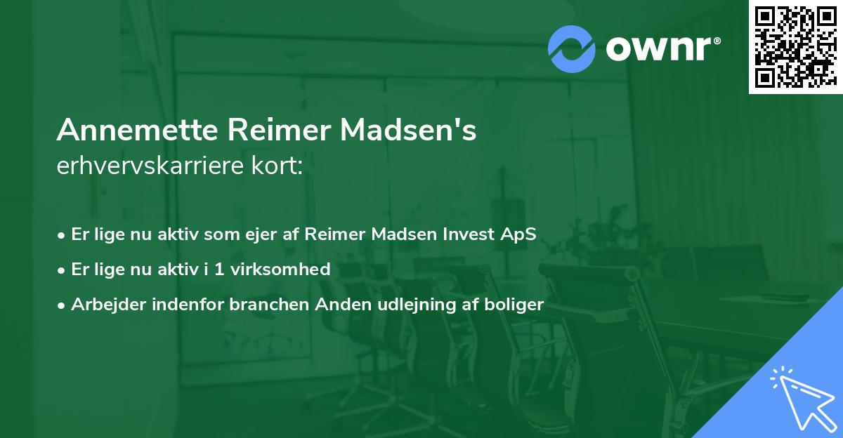 Annemette Reimer Madsen's erhvervskarriere kort