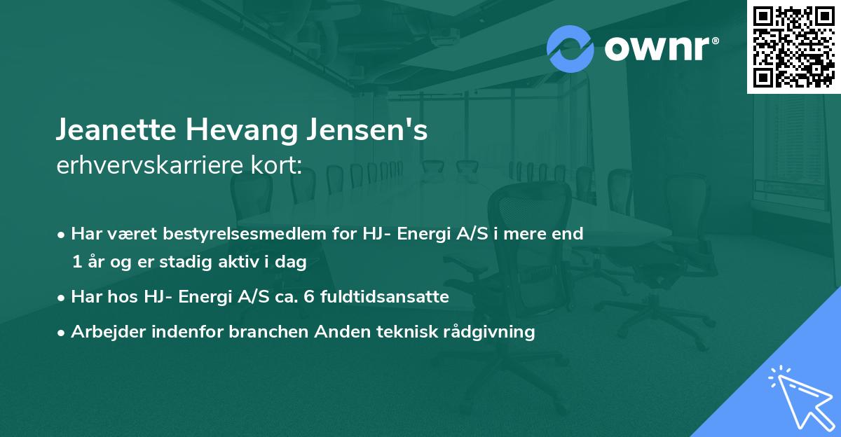 Jeanette Hevang Jensen's erhvervskarriere kort