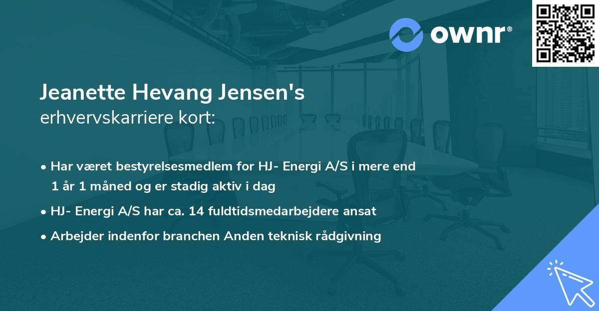Jeanette Hevang Jensen's erhvervskarriere kort