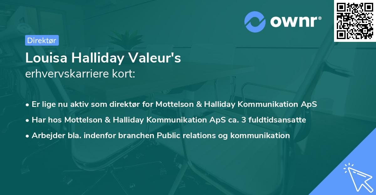 Louisa Halliday Valeur's erhvervskarriere kort