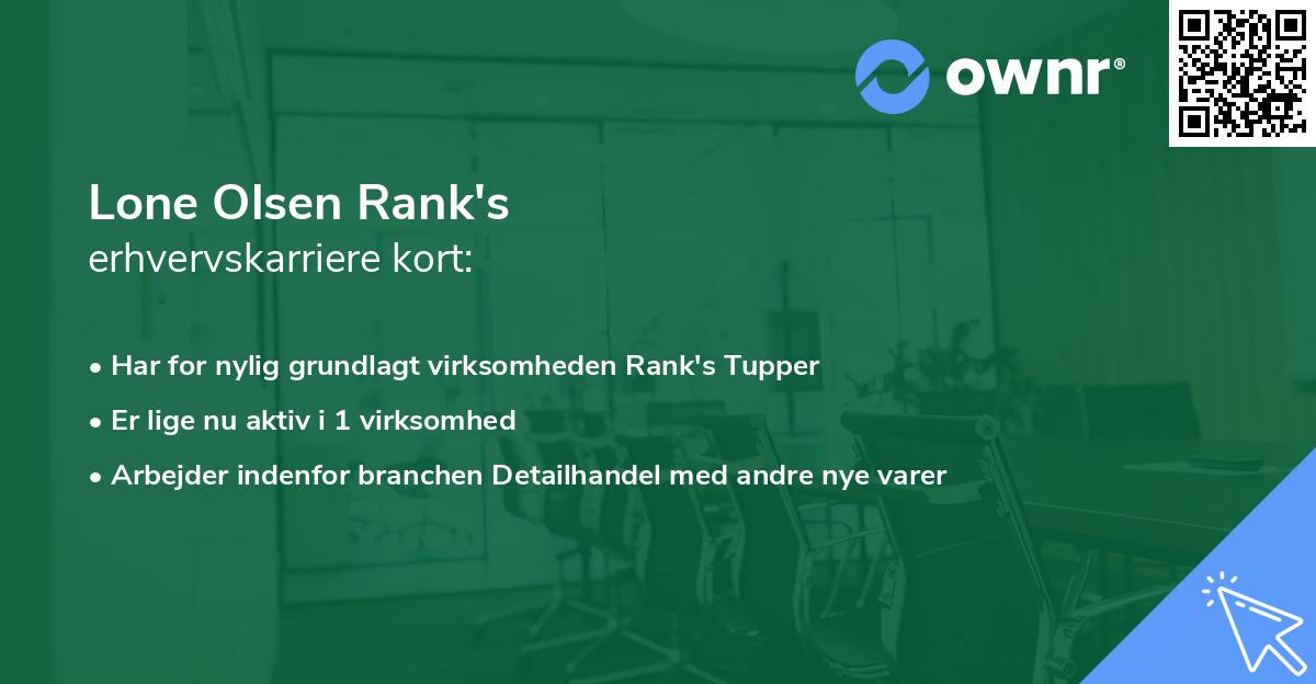 Lone Olsen Rank's erhvervskarriere kort