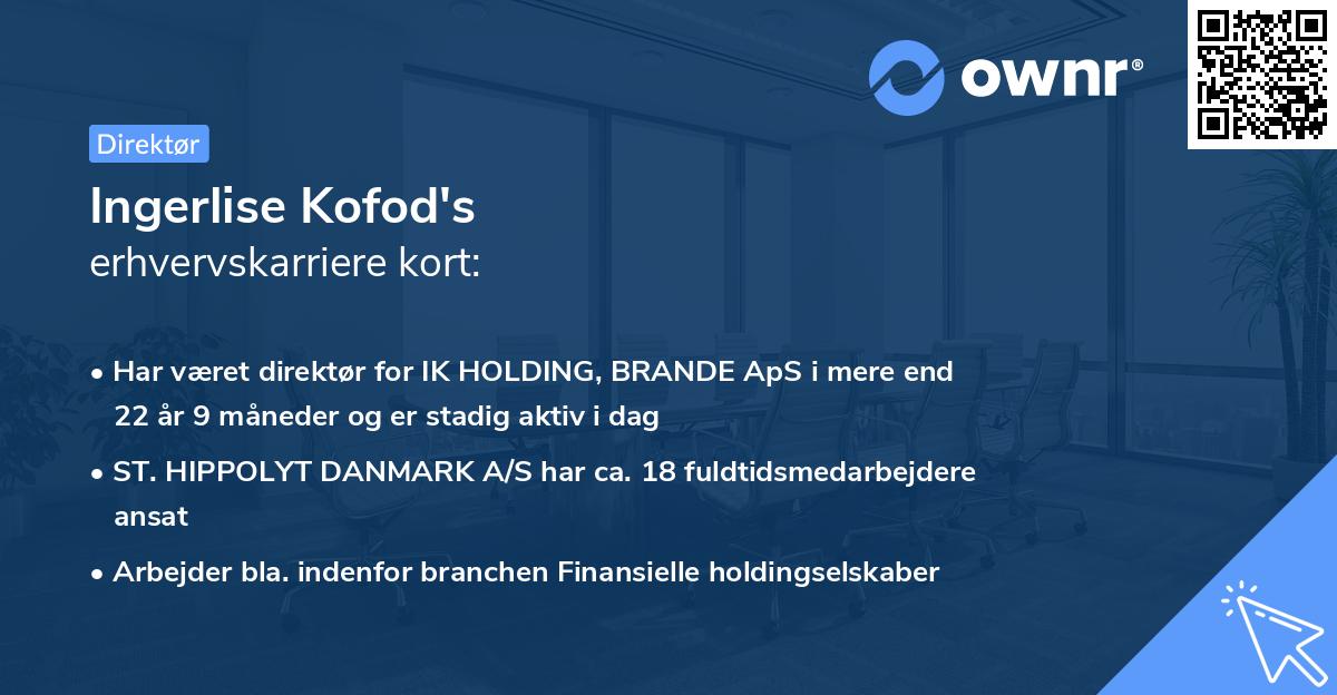 Ingerlise Kofod's erhvervskarriere kort