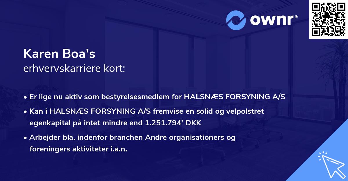 Karen Boa's erhvervskarriere kort