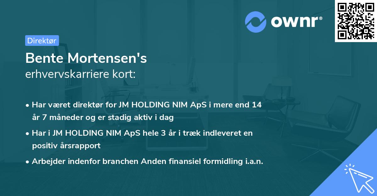 Bente Mortensen's erhvervskarriere kort