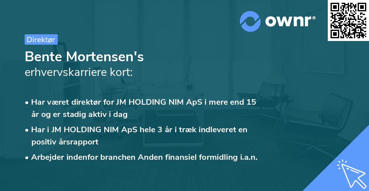 Bente Mortensen's erhvervskarriere kort
