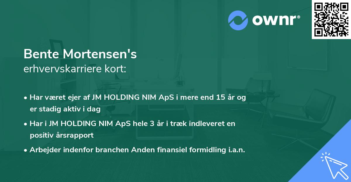 Bente Mortensen's erhvervskarriere kort