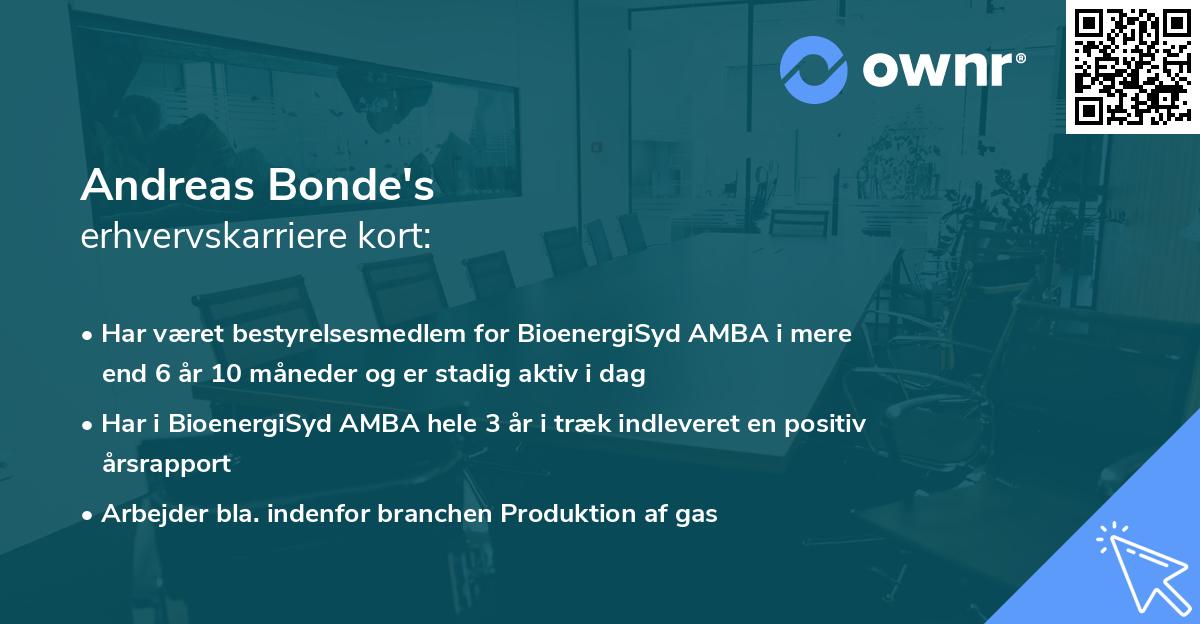 Andreas Bonde's erhvervskarriere kort