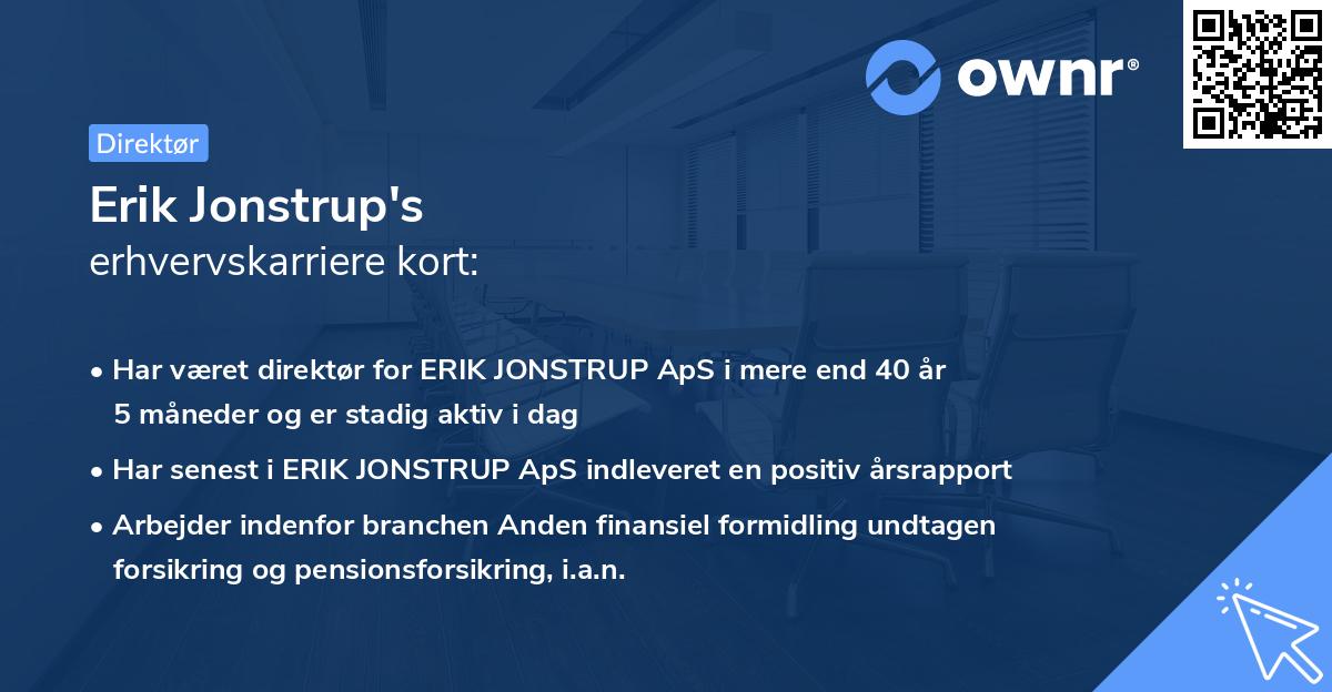 Erik Jonstrup's erhvervskarriere kort