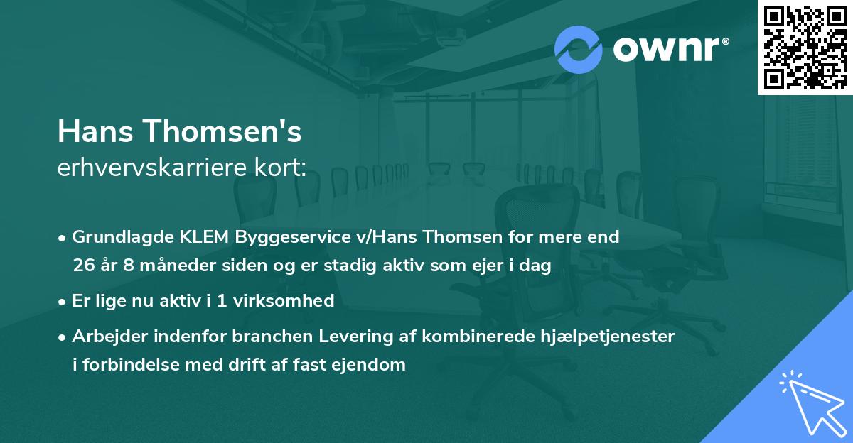 Hans Thomsen's erhvervskarriere kort