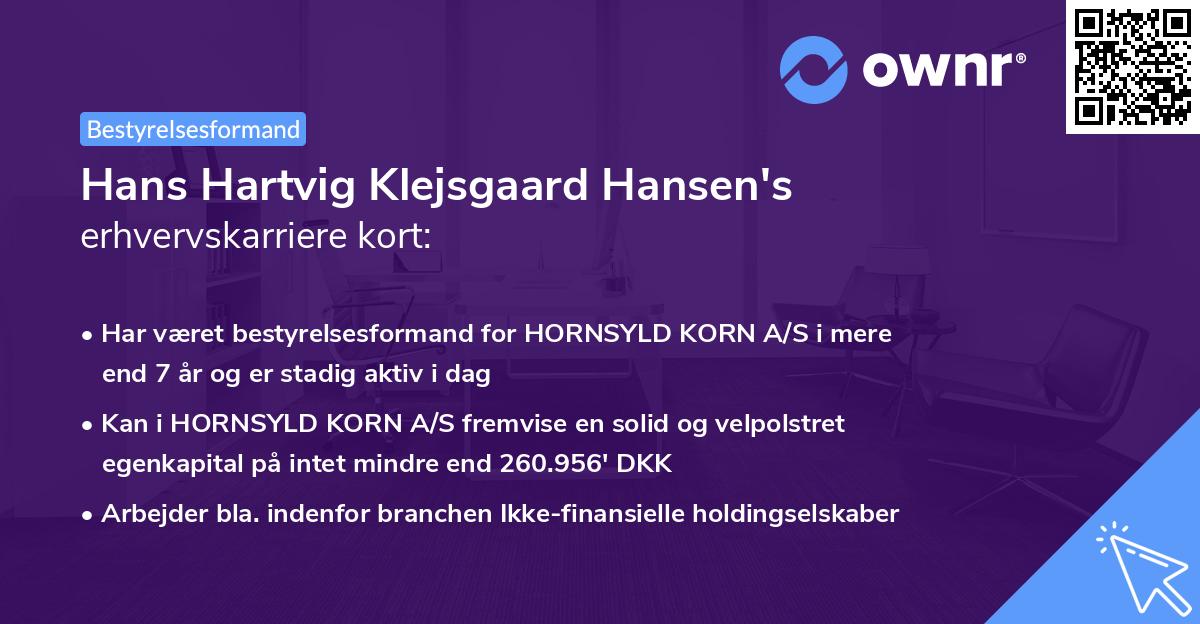 Hans Hartvig Klejsgaard Hansen's erhvervskarriere kort