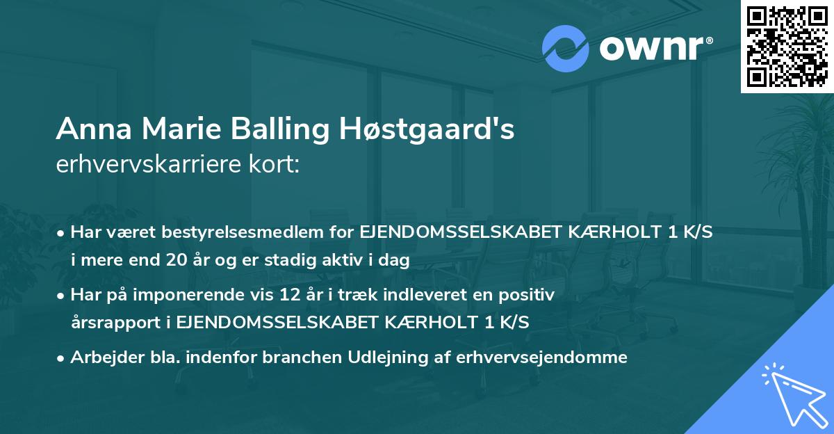 Anna Marie Balling Høstgaard's erhvervskarriere kort