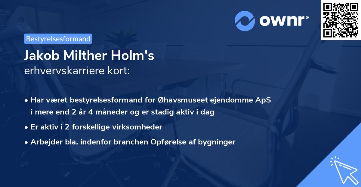 Jakob Milther Holm's erhvervskarriere kort