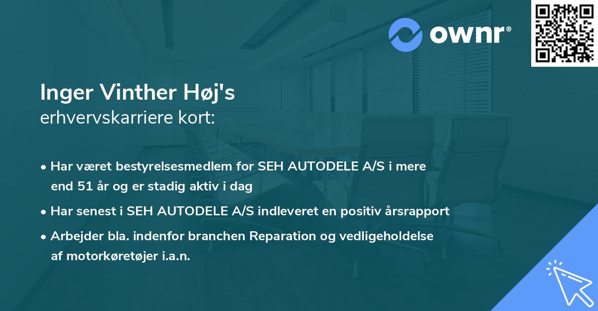 Inger Vinther Høj's erhvervskarriere kort