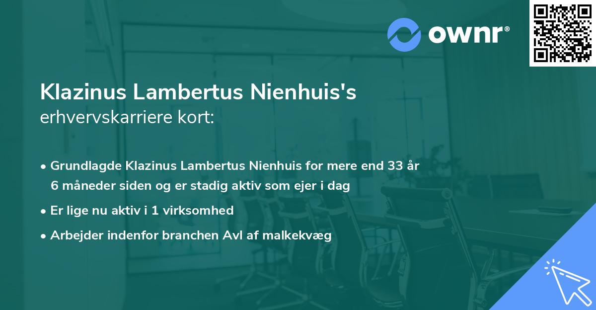Klazinus Lambertus Nienhuis's erhvervskarriere kort