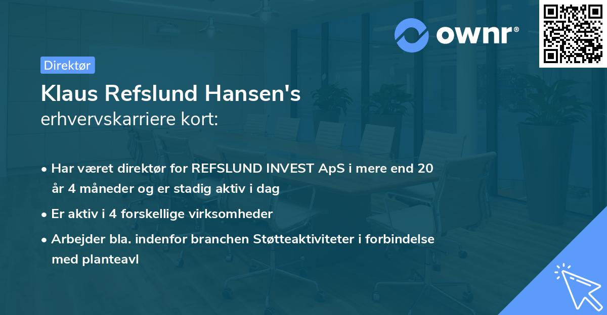 Klaus Refslund Hansen's erhvervskarriere kort