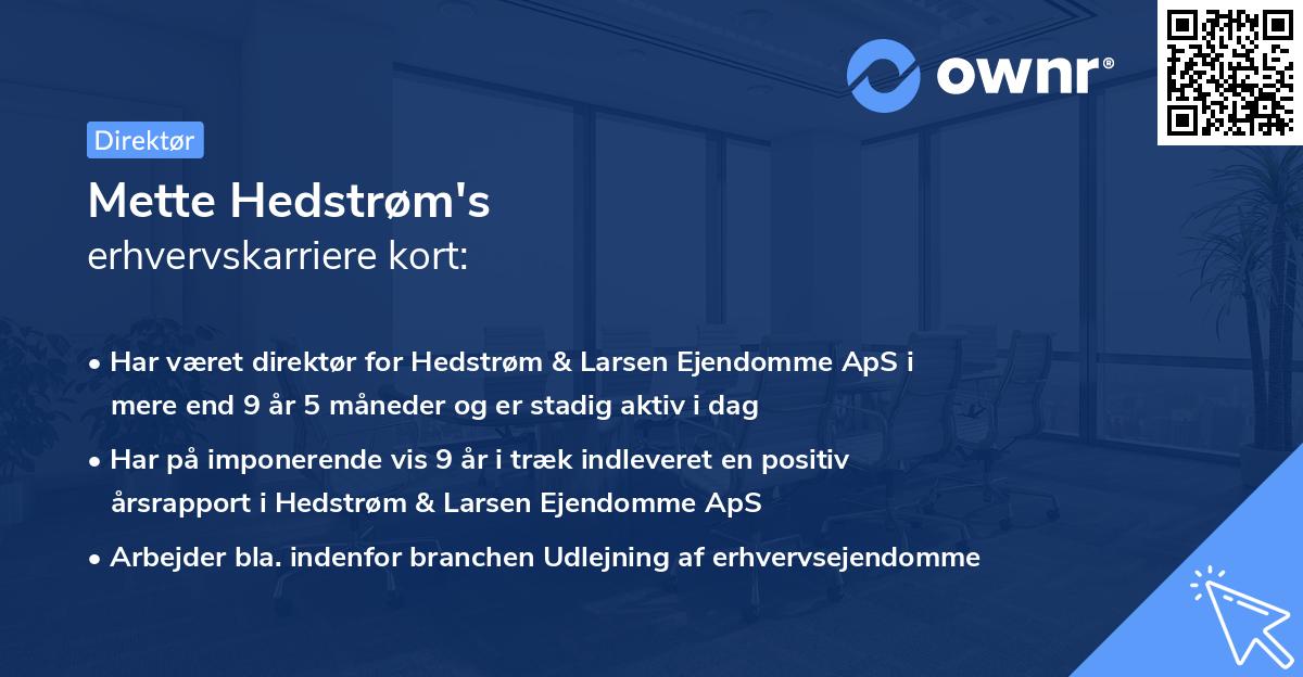 Mette Hedstrøm's erhvervskarriere kort