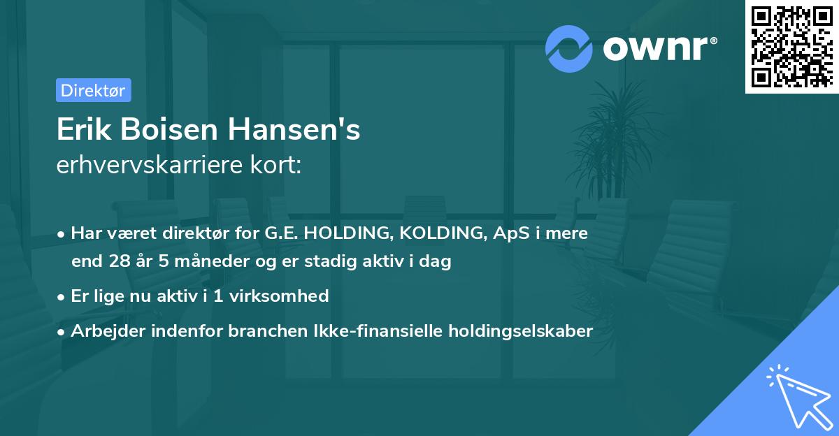 Erik Boisen Hansen's erhvervskarriere kort