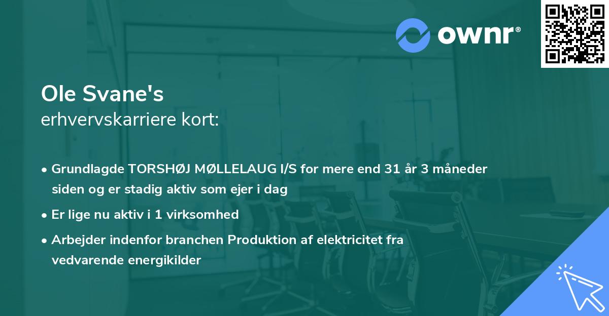 Ole Svane's erhvervskarriere kort