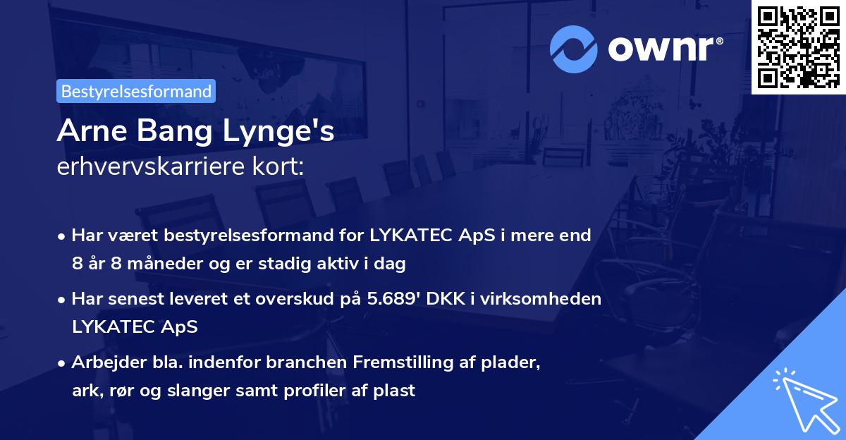 Arne Bang Lynge's erhvervskarriere kort