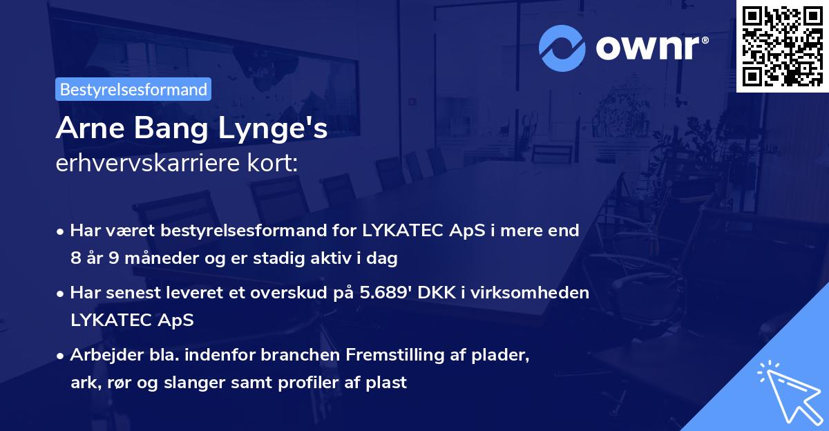 Arne Bang Lynge's erhvervskarriere kort