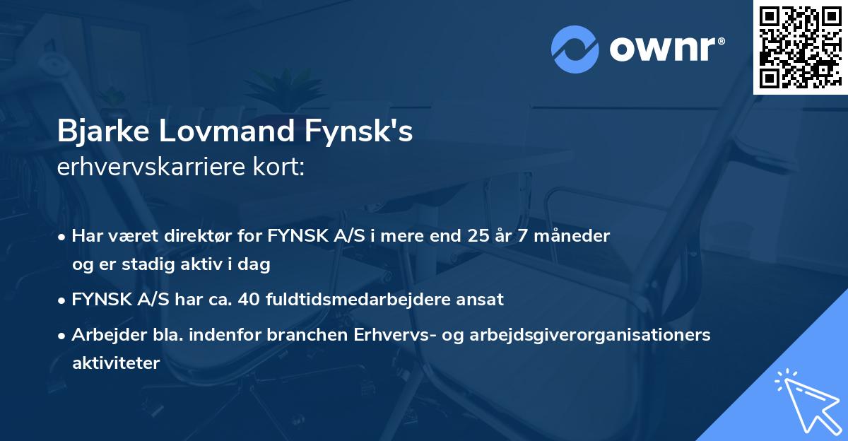 Bjarke Lovmand Fynsk's erhvervskarriere kort