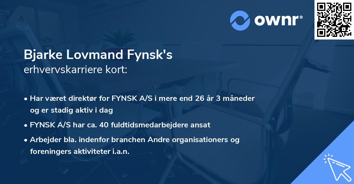 Bjarke Lovmand Fynsk's erhvervskarriere kort