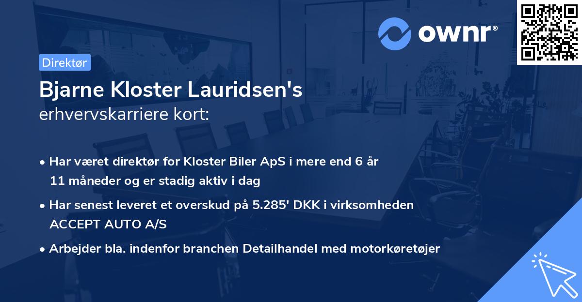 Bjarne Kloster Lauridsen's erhvervskarriere kort