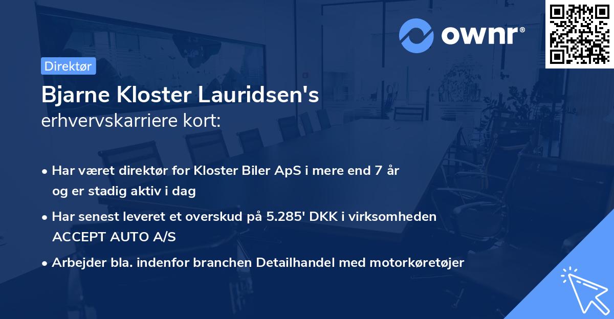 Bjarne Kloster Lauridsen's erhvervskarriere kort