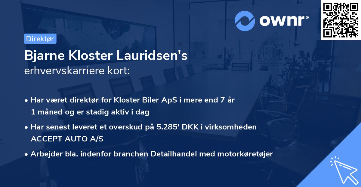 Bjarne Kloster Lauridsen's erhvervskarriere kort
