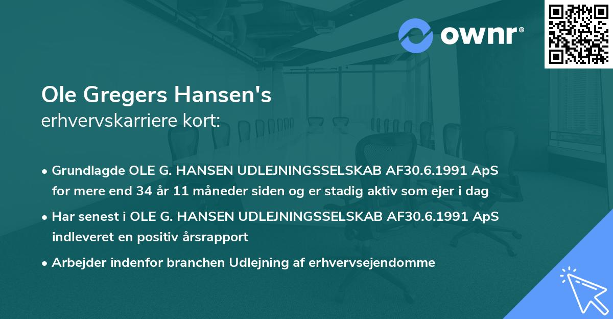 Ole Gregers Hansen's erhvervskarriere kort