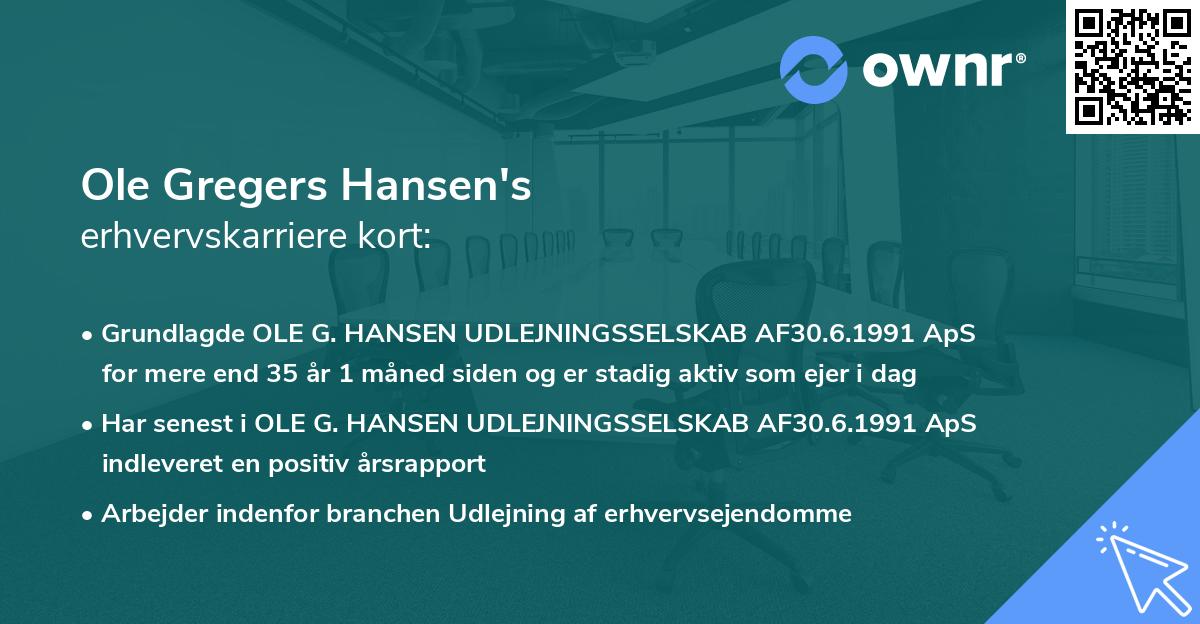 Ole Gregers Hansen's erhvervskarriere kort