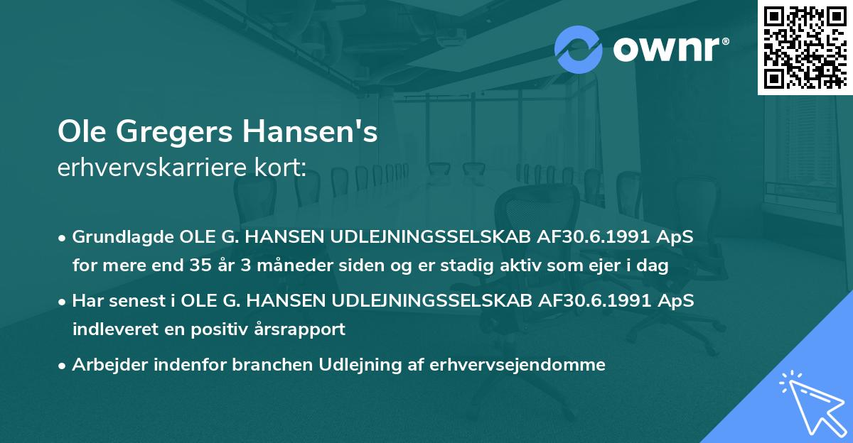 Ole Gregers Hansen's erhvervskarriere kort