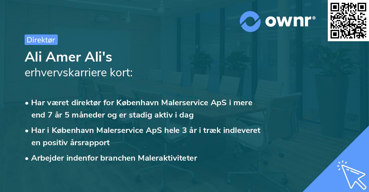 Ali Amer Ali's erhvervskarriere kort