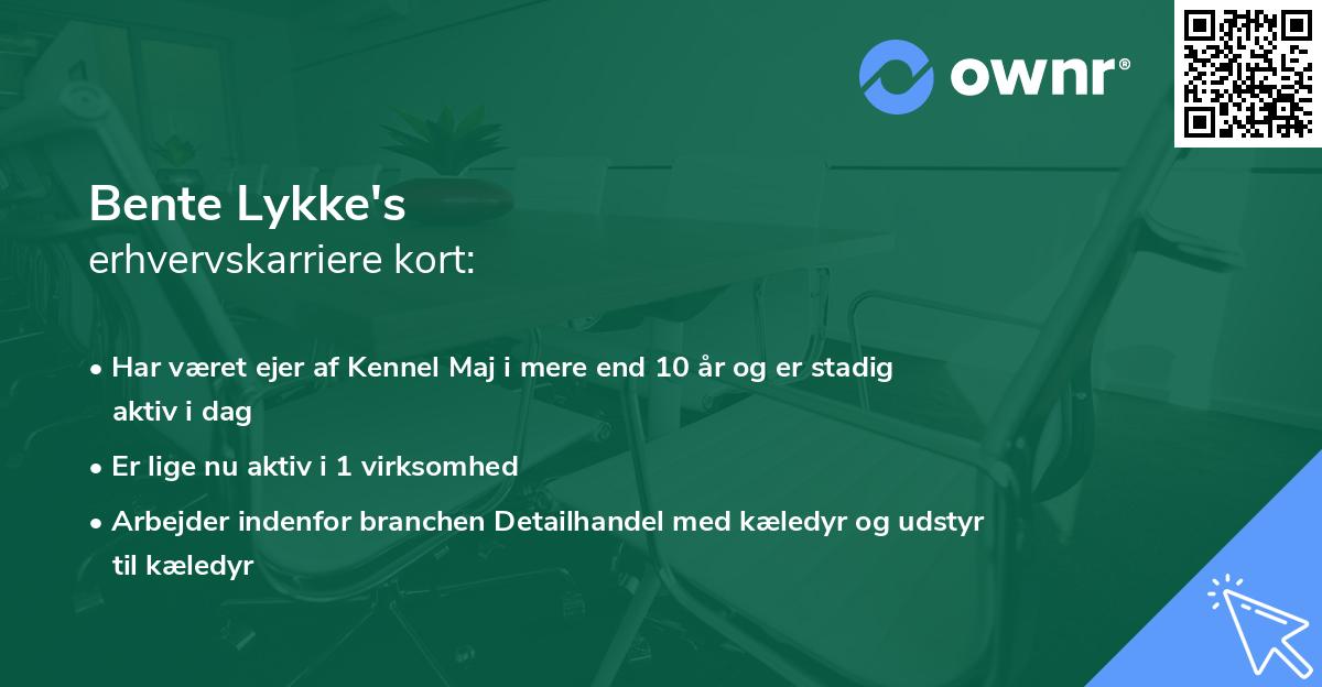 Bente Lykke's erhvervskarriere kort