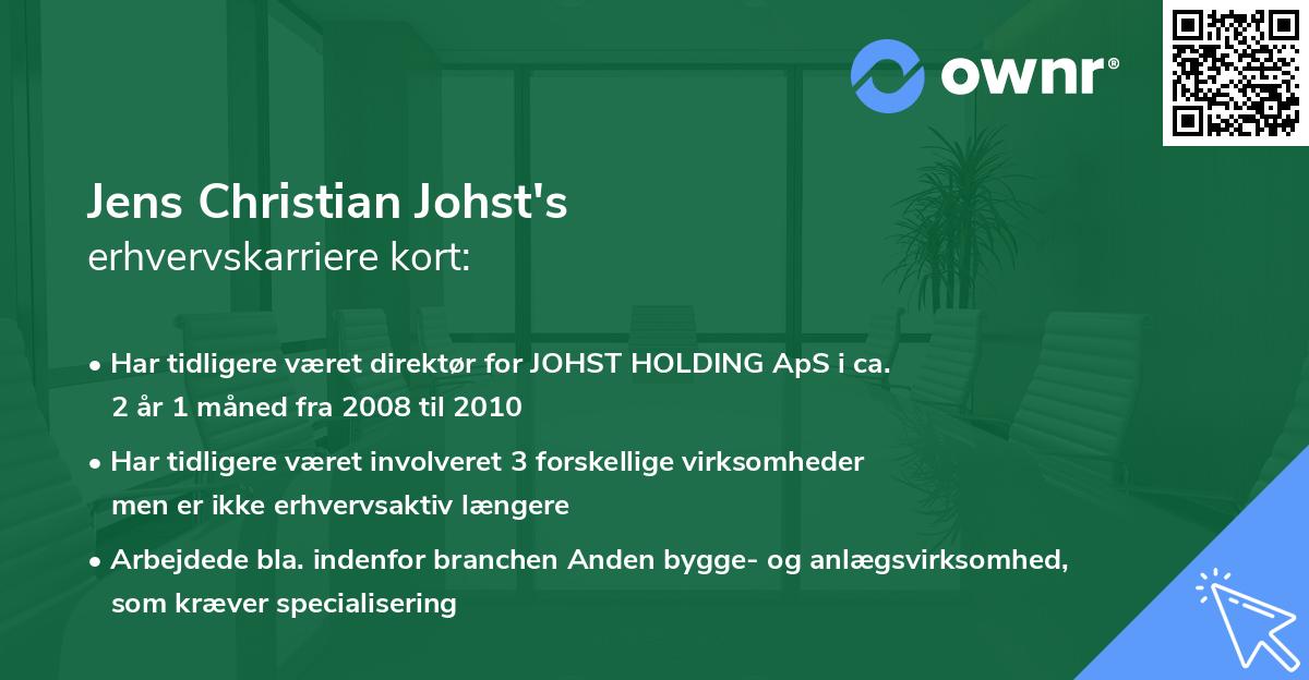 Jens Christian Johst's erhvervskarriere kort