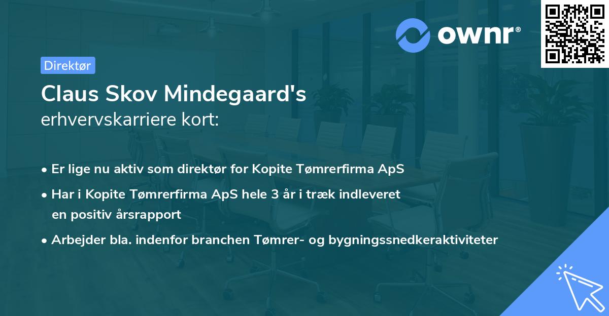 Claus Skov Mindegaard's erhvervskarriere kort