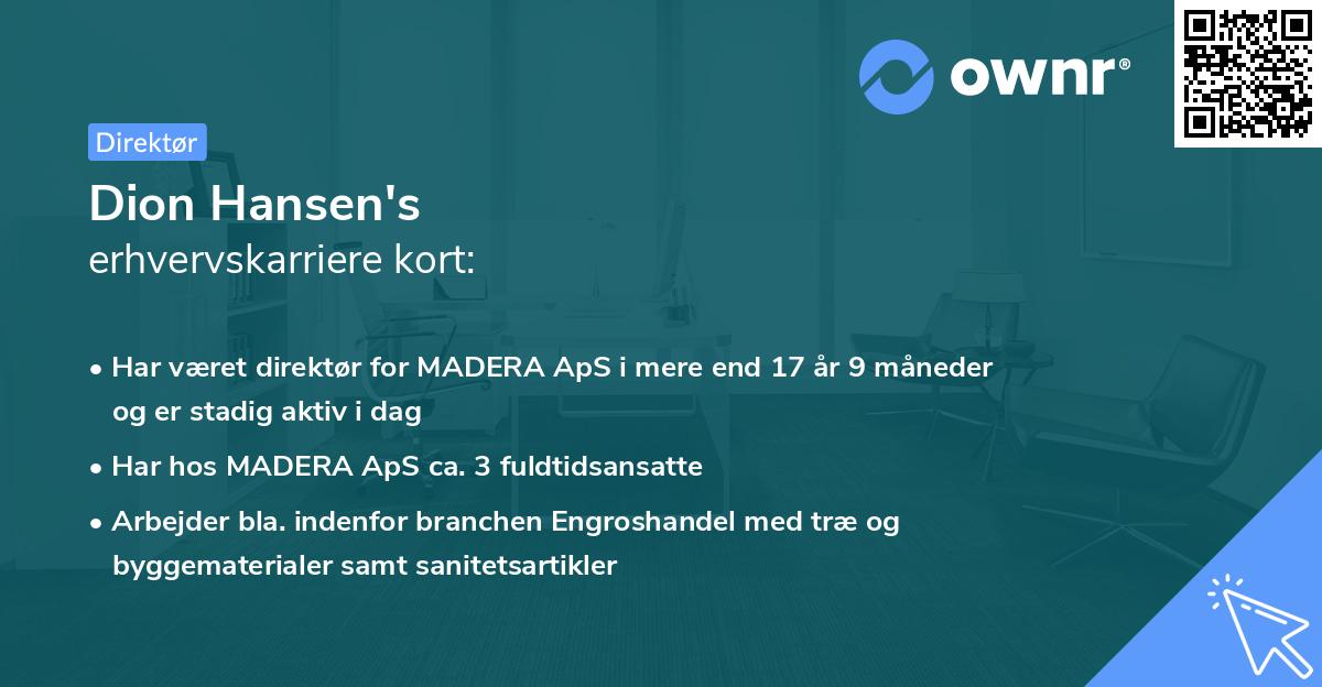 Dion Hansen's erhvervskarriere kort