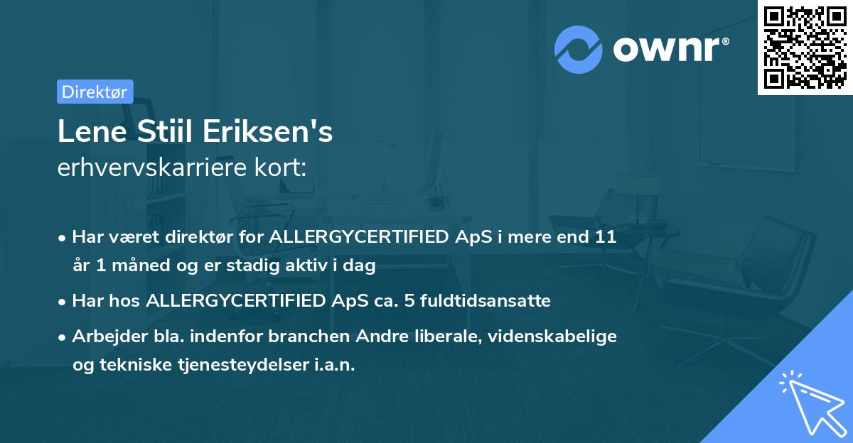 Lene Stiil Eriksen's erhvervskarriere kort