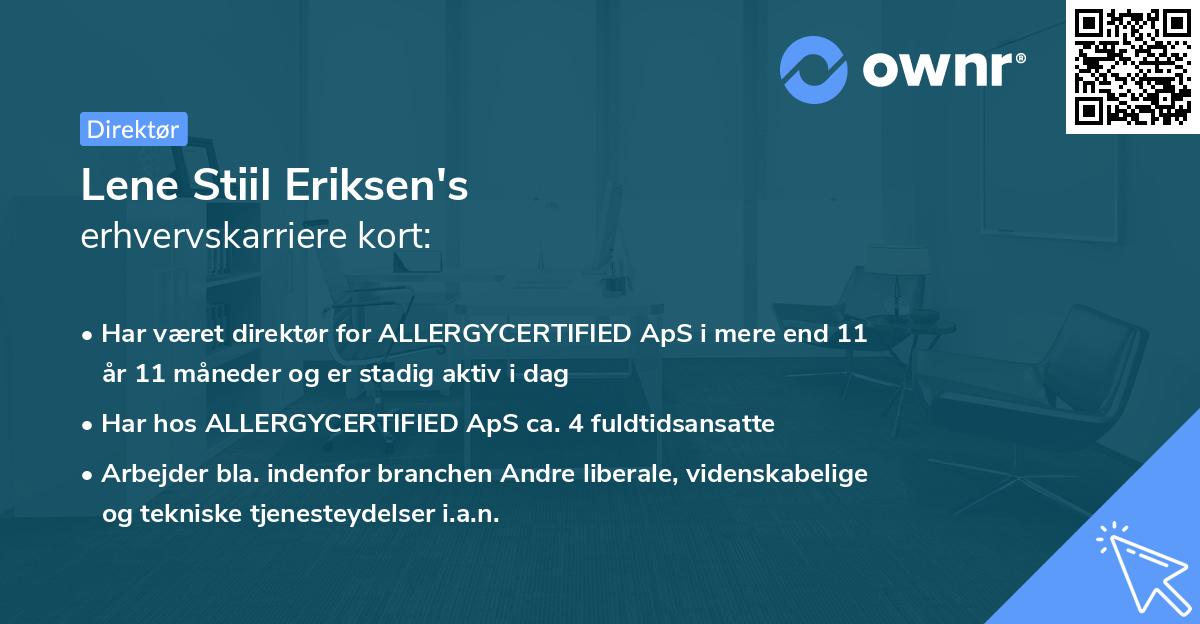 Lene Stiil Eriksen's erhvervskarriere kort