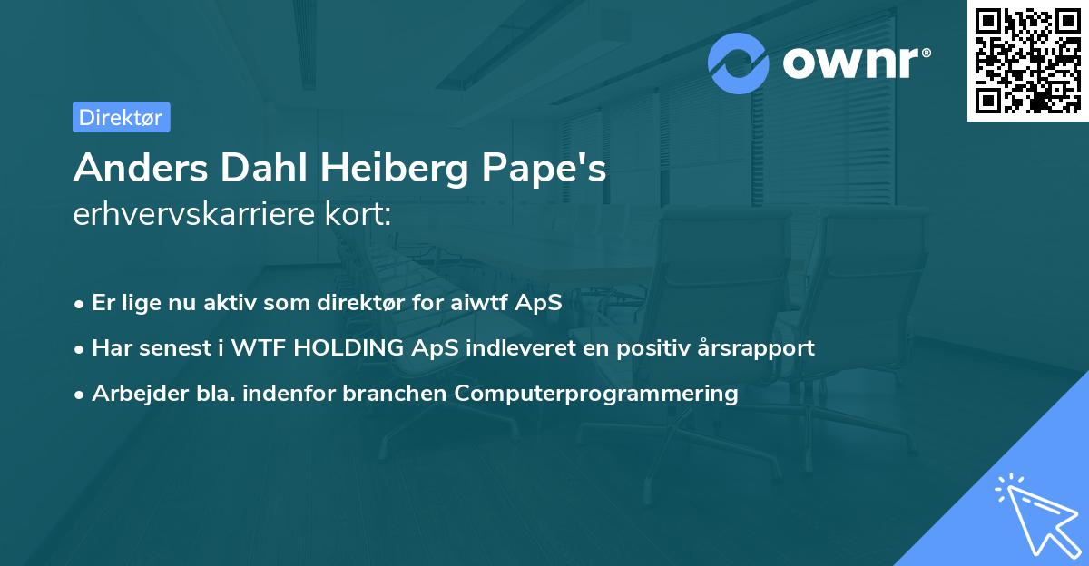 Anders Dahl Heiberg Pape's erhvervskarriere kort