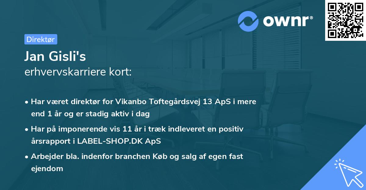 Jan Gisli's erhvervskarriere kort